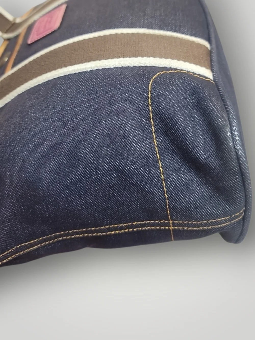 COACH Hampton Denim Blue Pink Leather Tote Bag 2004 Great Condition